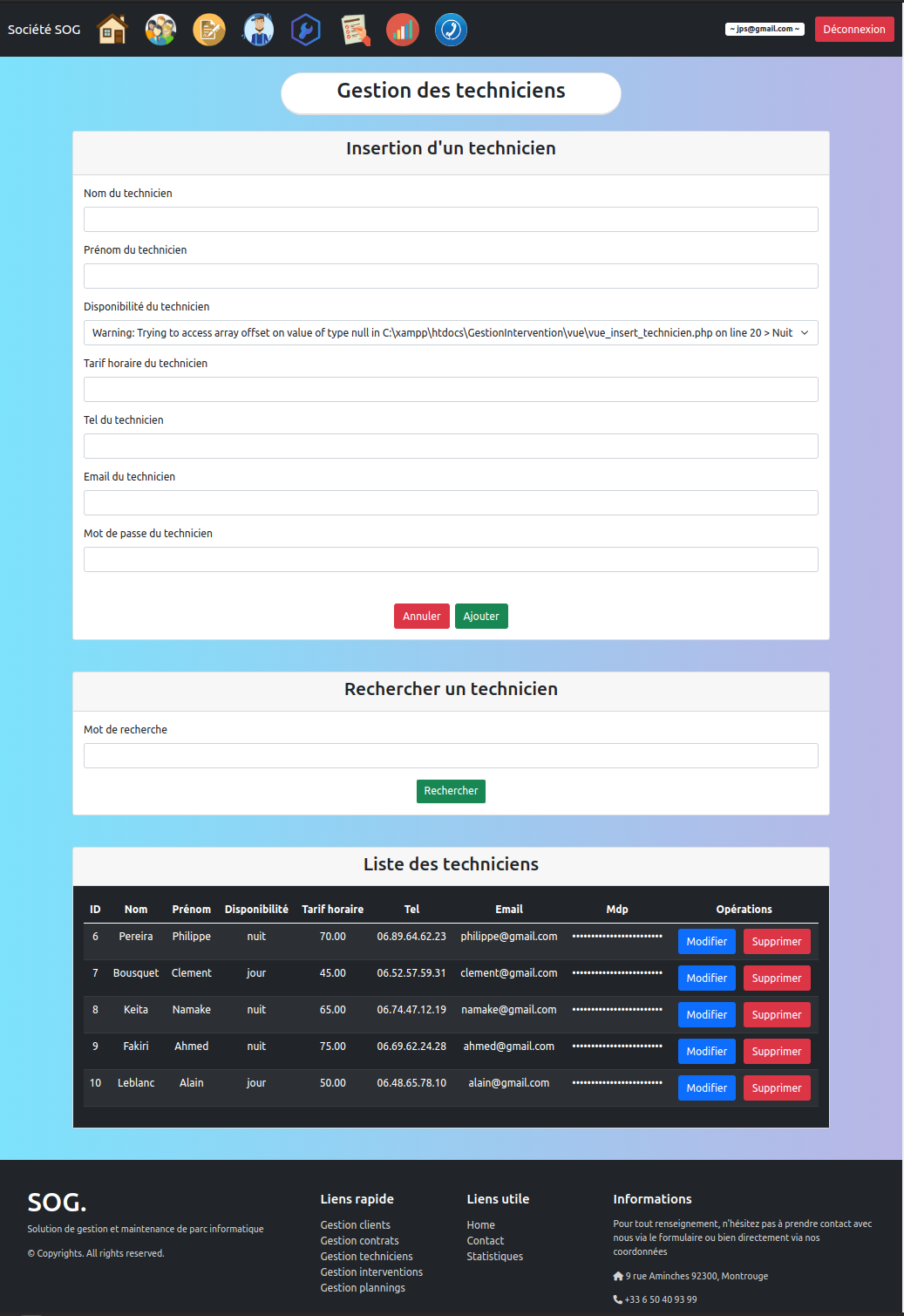 Gestion des techniciens